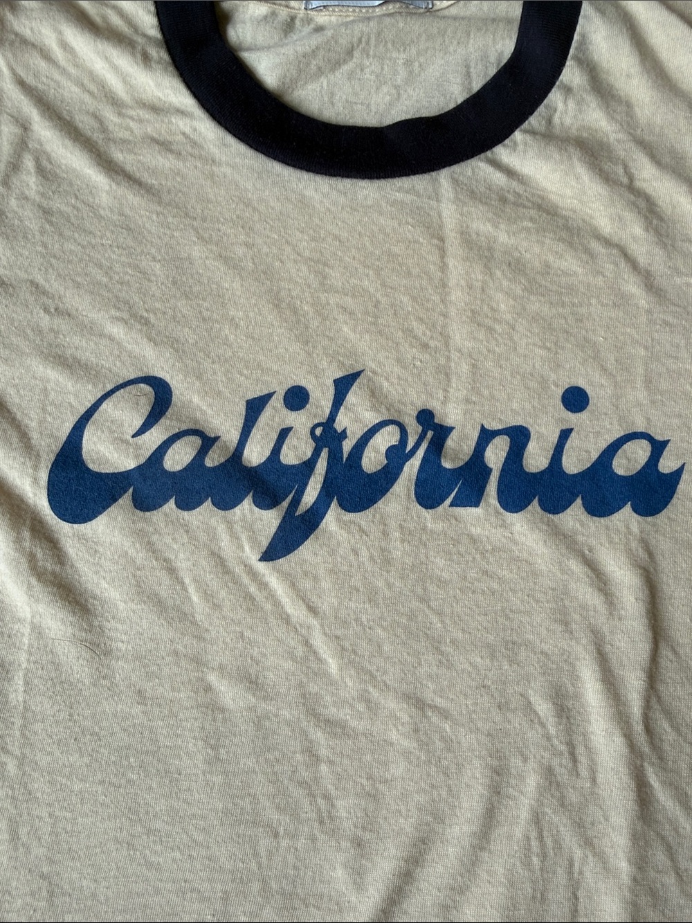 California Script Ringer Tee - Cream with Navy - Picture 3 of 6